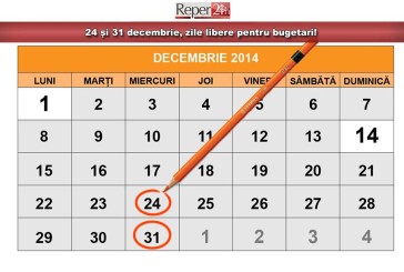 24 și 31 decembrie, zile libere pentru bugetari!