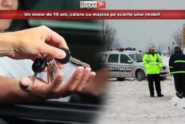 Un minor de 16 ani, călare cu mașina pe scările unui imobil!