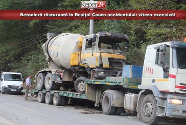 Betonieră răsturnată în Reșița! Cauza accidentului: viteza excesivă!