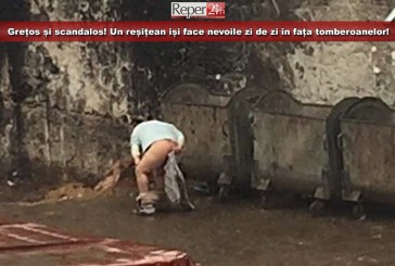 Grețos și scandalos! Un reșițean își face nevoile zi de zi în fața tomberoanelor!