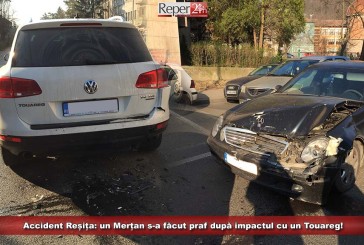 Accident Reșița: un Merțan s-a făcut praf după impactul cu un Touareg!
