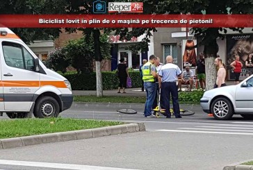 FOTO: Biciclist lovit în plin de o maşină pe trecerea de pietoni!