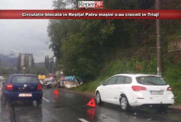 Circulație blocată în Reșița! Patru mașini s-au ciocnit în Triaj!
