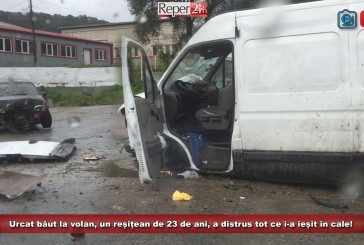 VIDEO Urcat băut la volan, un reșițean de 23 de ani, a distrus tot ce i-a ieșit în cale!
