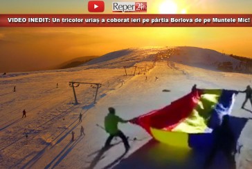 VIDEO INEDIT: Un tricolor uriaș a coborât ieri pe pârtia Borlova de pe Muntele Mic!