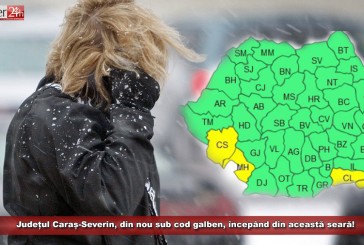 Județul Caraș-Severin, din nou sub cod galben, începând din această seară!