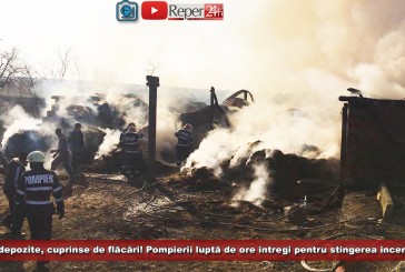 Două depozite din Caraș-Severin, cuprinse de flăcări! Pompierii luptă de ore întregi pentru stingerea incendiului!