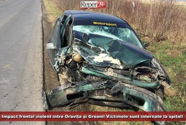 Impact frontal violent între Oravița și Greoni! Victimele sunt internate la spital!