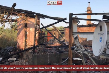 Noapte de „foc” pentru pompierii orăviţeni! Un scurtcircuit a lăsat două familii pe drumuri