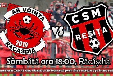 Meci caritabil pentru Zebb! AS Voința Răcășdia și CSM Reșița joacă pentru tânărul imobilizat la pat în urma unui accident