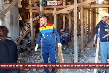Locuitorii din Măureni au pus umărul la treabă! În frunte cu primarul Filimon, înalță cu mâinile lor biserica din comună