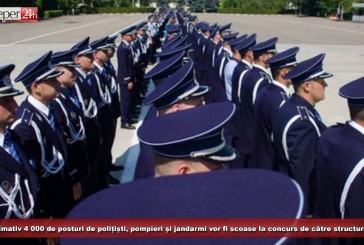Aproximativ 4 000 de posturi de polițiști, pompieri și jandarmi vor fi scoase la concurs de către structurile MAI