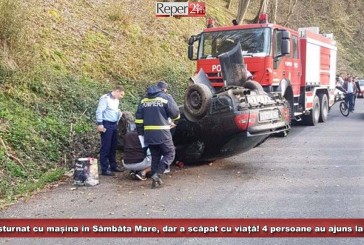 S-a răsturnat cu mașina în Sâmbăta Mare! Accident cu 4 victime, între Reșița și stațiunea Secu!