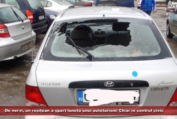 De nervi, un reșițean a spart cu pumnul luneta unui autoturism! Chiar în centrul civic 