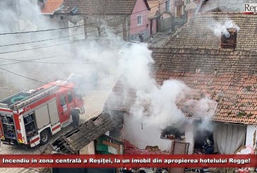 Incendiu în zona centrală a Reșiței, la un imobil din apropierea hotelului Rogge!