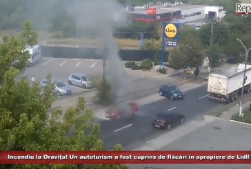 Incendiu la Oravița! Un autoturism a fost cuprins de flăcări în apropiere de Lidl!
