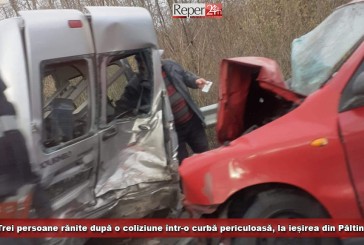 Trei persoane rănite după o coliziune într-o curbă periculoasă, la ieșirea din Păltiniș