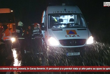 Accidente în lanț, aseară, în Caraș-Severin. O persoană și-a pierdut viața și alte patru au ajuns la spital
