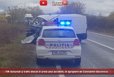 TIR răsturnat și trafic blocat în urma unui accident, în apropiere de Constantin Daicoviciu