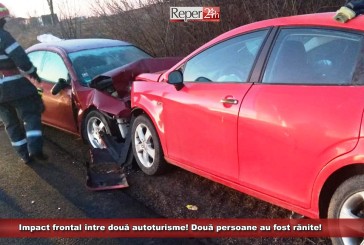 Impact frontal între două autoturisme! Două persoane au fost rănite!