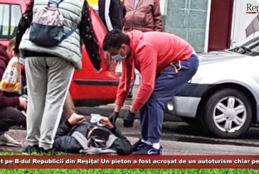 Accident pe Bulevardul Republicii din Reșița! Un pieton a fost acroșat de un autoturism chiar pe trecere!