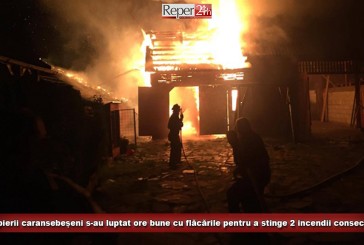 Noapte albă! Pompierii caransebeșeni s-au luptat ore bune cu flăcările pentru a stinge două incendii consecutive