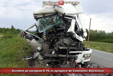 Două tiruri s-au ciocnit pe E 70, în apropiere de comuna Constantin Daicoviciu! Unul din șoferi, transportat la Spitalul din Caransebeș!