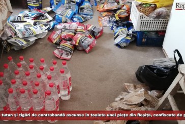  Alcool, tutun și țigări de contrabandă ascunse în toaleta unei piețe din Reșița, confiscate de polițiști!