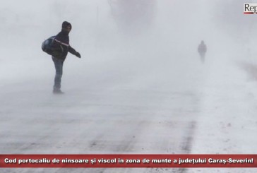 UPDATE: Cod portocaliu de ninsoare și viscol în zona de munte a județului Caraș-Severin! Vizibilitate sub 50 de metri