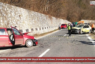 UPDATE: Accident pe DN 58B, la ieșirea din Bocșa! Două dintre victime, transportate de urgență la Timișoara!