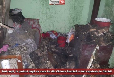 Trei copii, în pericol după ce casa lor din Ciclova Română a fost cuprinsă de flăcări!