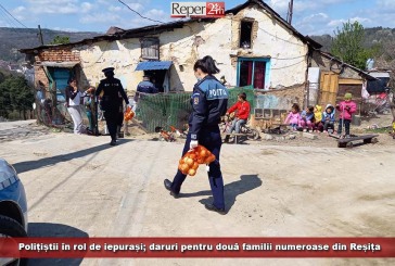 Polițiștii în rol de iepurași; daruri pentru două familii numeroase din Reșița