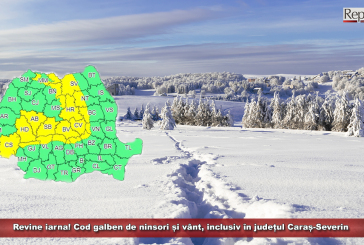 Revine iarna! Cod galben de ninsori și vânt, inclusiv în Caraș-Severin
